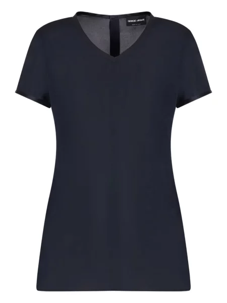 Bluză Giorgio Armani de mătase cu decolteu în V albastru