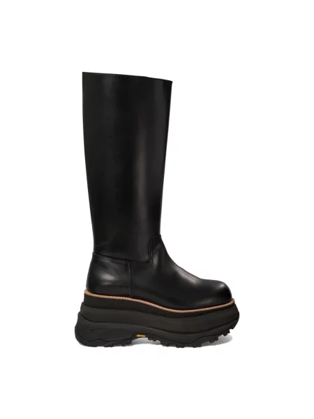 Oficerki Sacai skórzane na platformie za kolano czarne