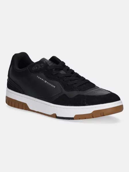 Kožne tenisice Tommy Hilfiger TH BASKET BETTER MIX LTH crna