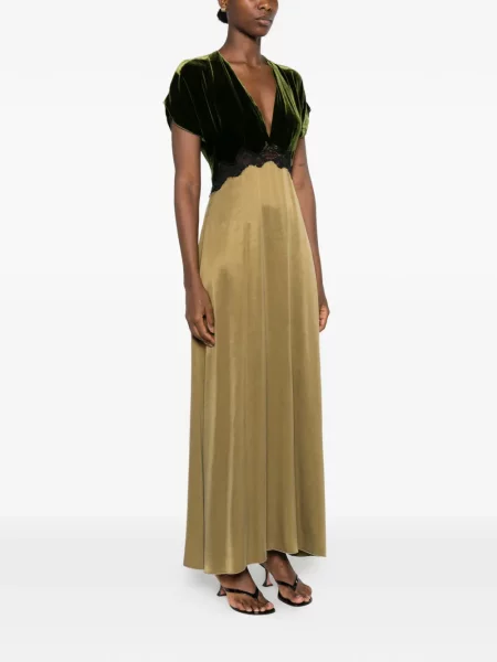 Rochie maxi Forte_forte cu decolteu în V verde