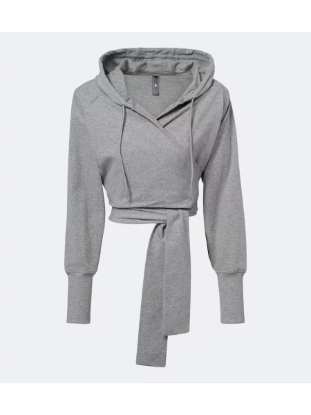Подрязан суичър с качулка Adidas By Stella Mccartney от джърси сиво