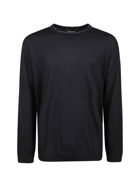 Lung pulover Emporio Armani cu decolteu rotund albastru