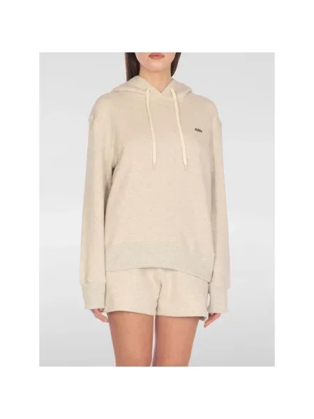 Haftowana bluza z kapturem Autry z kapturem z okrągłym dekoltem szara