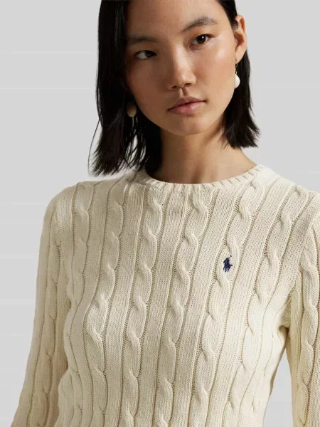 Sweter z dzianiny ze ściegiem warkoczowym i okrągłym dekoltem Polo Ralph Lauren