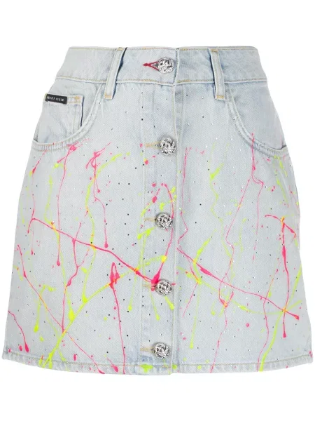 Fustă din denim Philipp Plein albastru
