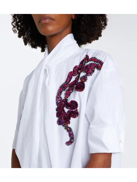 Rochie midi Dries Van Noten cu broderie din poplin alb