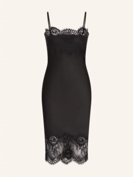 Herskind Satynowa Sukienka Linus Z Koronką schwarz czarna