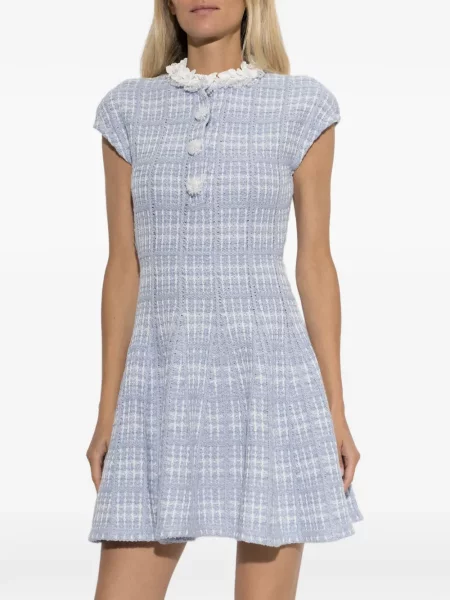 Rochie mini Self-portrait tricotate cu aplicații albastru