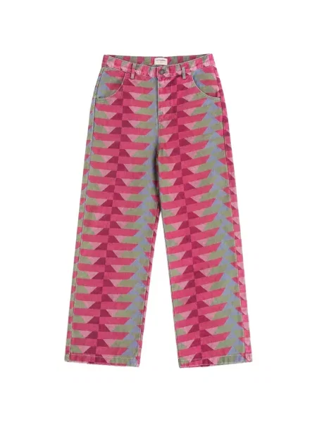 Pantaloni Favorite People cu imprimeu geometric roz