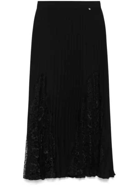 Fusta plisata Nissa plisată din dantelă până la genunchi negru