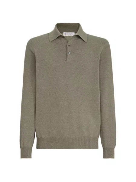 Tricou polo Brunello Cucinelli din cașmir gri