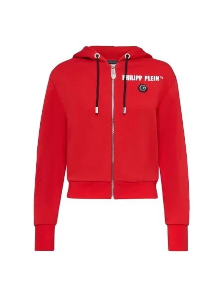 Bluza z kapturem Philipp Plein z frędzli czerwona