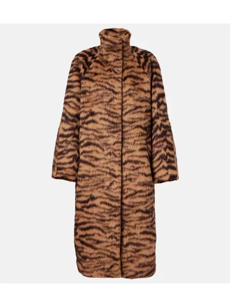 Płaszcz Alaïa wełniany z nadrukiem w zebrę brązowy