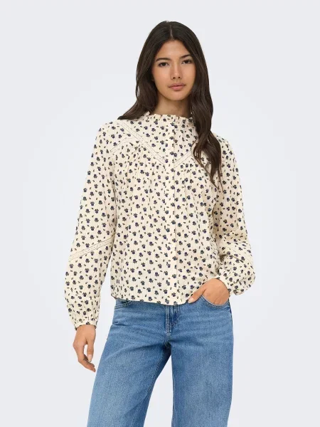 ONLY Bluza ONLLucinda ecru / temno / temno zelena modra