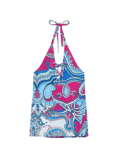 Top Maliparmi cu imagine cu model paisley cu gât halter albastru