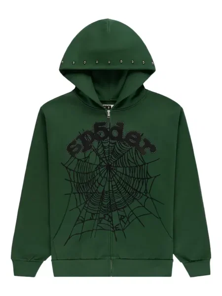 Суичър с качулка Sp5der с шипове зелено
