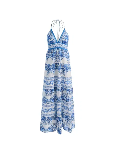 Rochie maxi Alice + Olivia cu gât halter alb