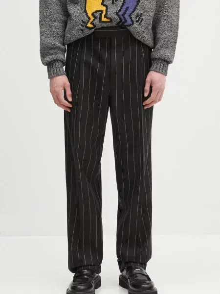 Wacko Maria pantaloni de lână Double Pleated drept negru