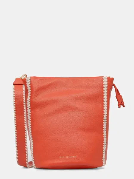 Usnjena torbica Tommy Hilfiger oranžna