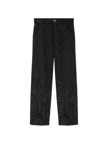 Pantaloni Versace cu model floral din jacard negru