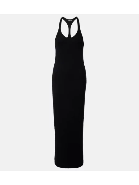 Rochie maxi Tom Ford tricotate cu gât halter de costum negru