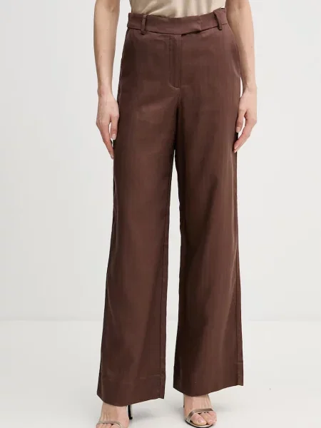 Hoss Intropia spodnie z domieszką lnu brązowe