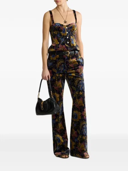 Top Etro de catifea cu model floral albastru