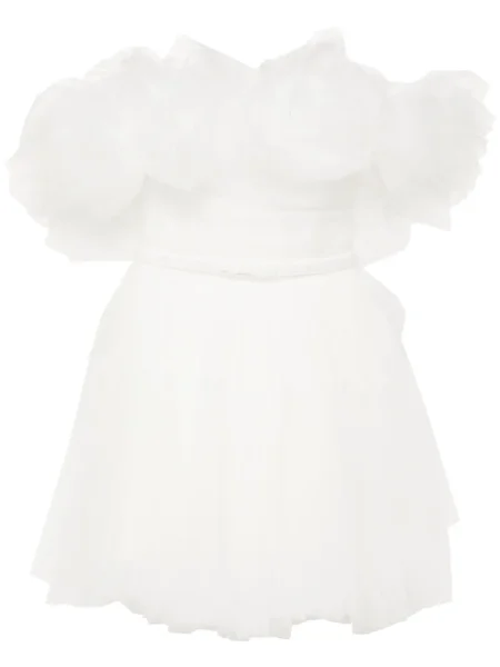 Rochie mini Ana Radu cu model floral din tul de costum alb