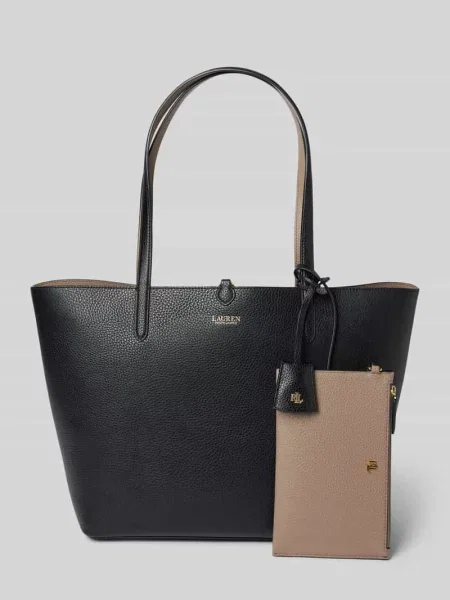 Torba shopper z materiału skóropodobnego Lauren Ralph Lauren czarna