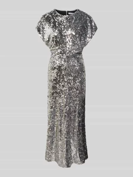 Długa sukienka z cekinowym obszyciem i obszyciem ozdobnymi kamieniami Rich & Royal srebrna