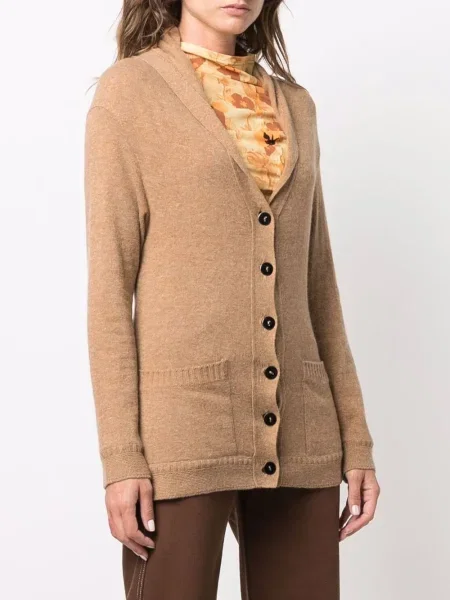 Pletený kardigan Jean Paul Gaultier Pre-owned s výstřihem do v hnědý