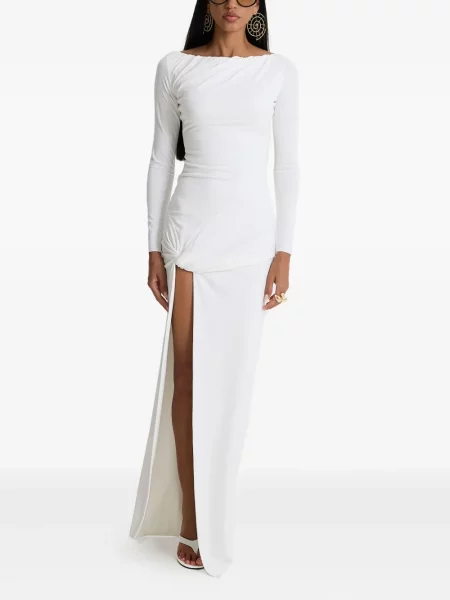 Rochie maxi Moos Studio cu crăpătură de costum alb