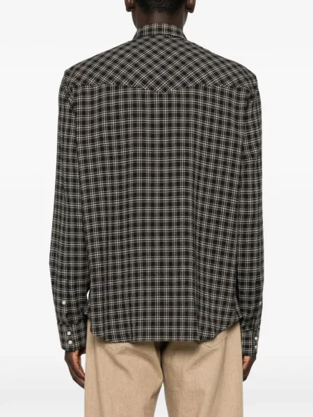 Lung cămașă Emporio Armani de flanelă cu buzunare la piept negru