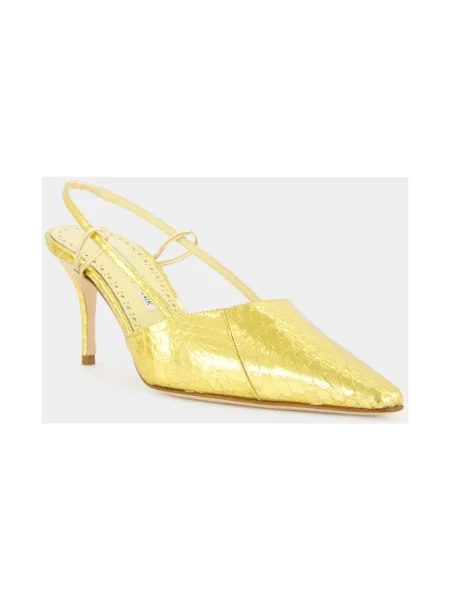 Czółenka Manolo Blahnik skórzana z otwartą piętą żółta