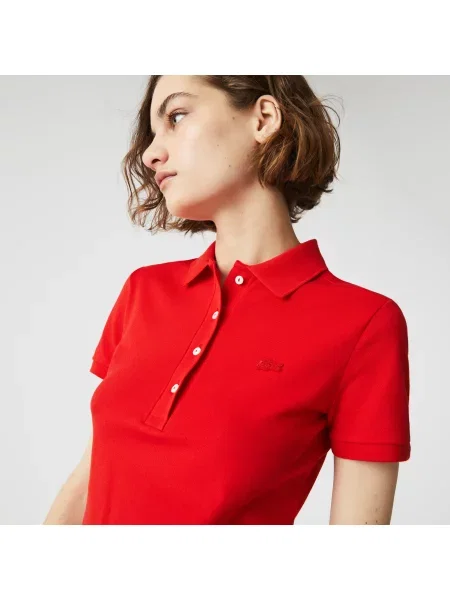 Lacoste Sukienka Polo Z Elastycznej Bawełny Piki czerwona