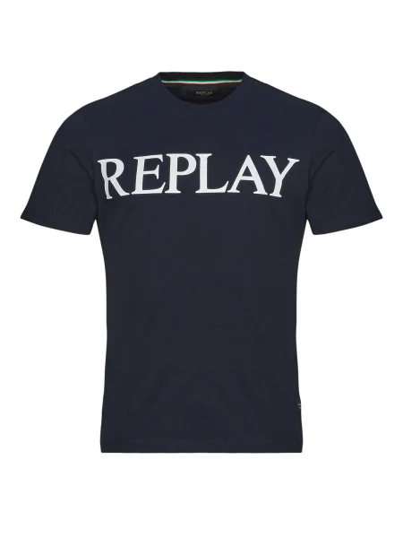 REPLAY Tricou marin / alb albastru