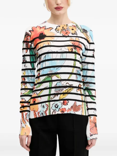 Pulover Desigual cu model floral cu imagine alb
