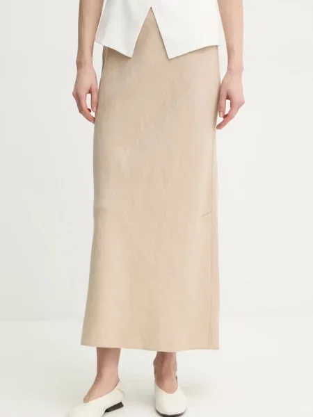 Samsoe Samsoe fustă din in SAAGNETA midi drept bej
