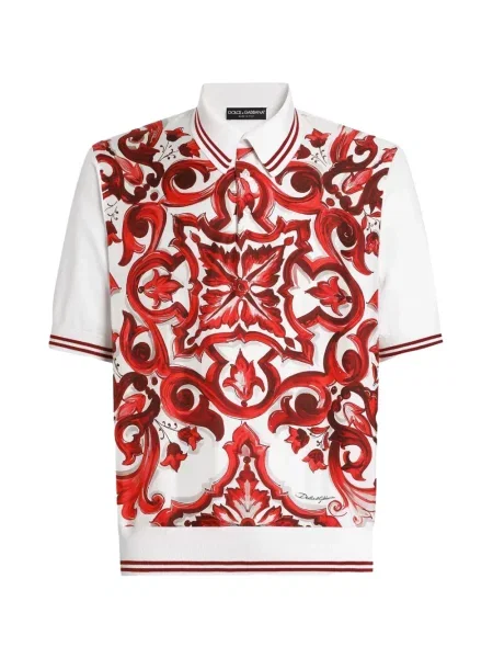 Tricou polo Dolce & Gabbana de mătase cu imagine alb
