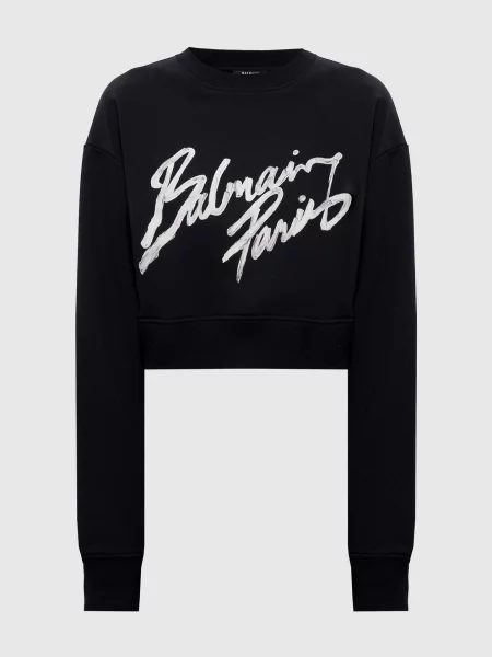 Укорочений світшот з логотипом Balmain чорний
