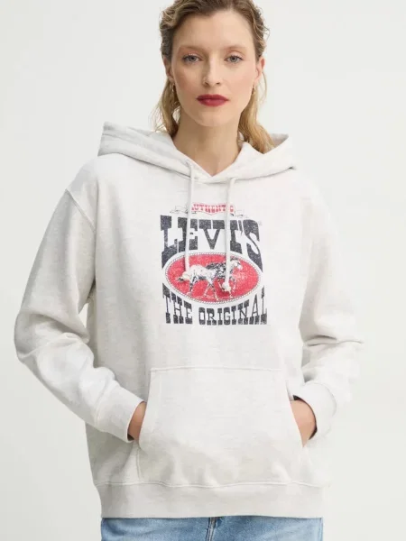 Dukserica Levi's za žene s kapuljačom s aplikacijom siva