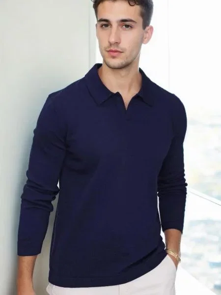 Polo Dewberry cu mâneci lungi albastru