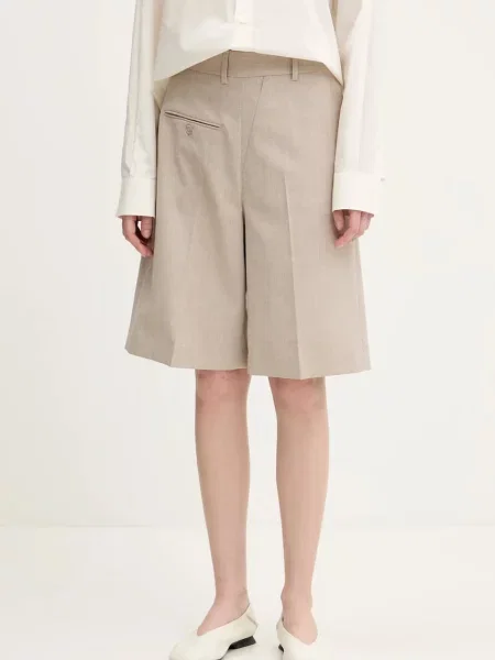 Maison Margiela pantaloni scurți din lână femei neted high waist bej