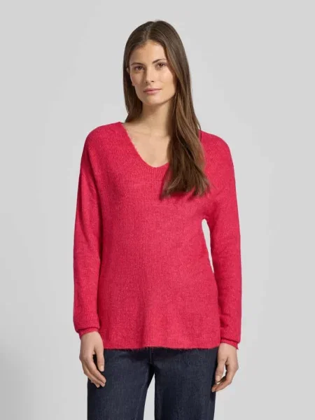 Sweter z dekoltem w serek w kroju regular fit model CREWLEFILE' Vero Moda różowy
