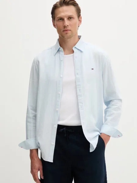 Tommy Jeans Πουκάμισο ανδρικό με λινό μπλε