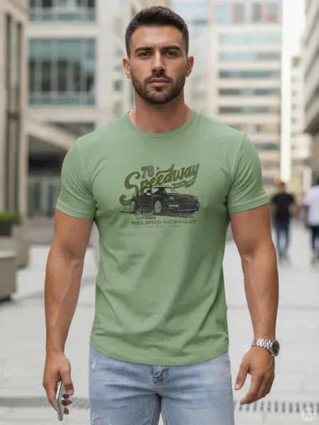 T-shirt z motoryzacyjnym nadrukiem jasnozielony Dstreet