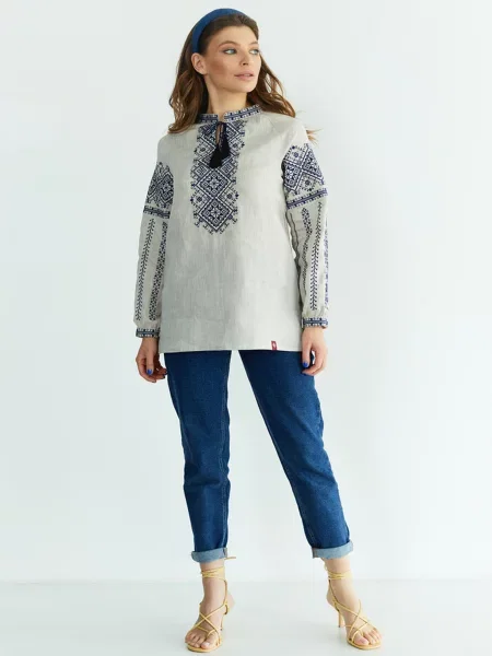 Лляна Вишита сорочка Folk Moda сірий