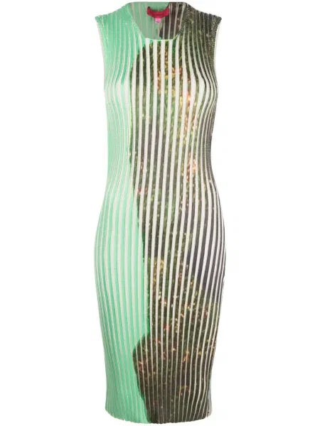 Dzianinowa sukienka midi Eckhaus Latta z nadrukiem do kolan zielona