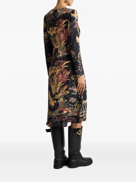 Rochie midi Etro cu model floral din crep negru