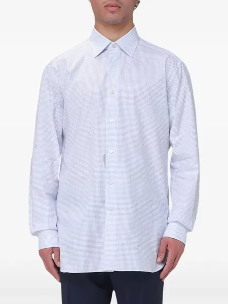 Kockás puplin ing Zegna fehér